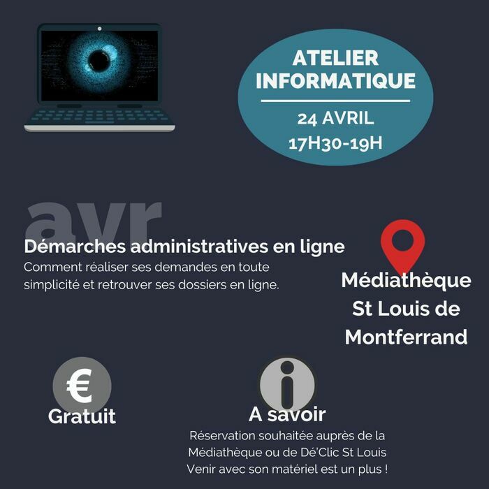 Atelier informatique avec Dé&rsquo;Clic St Louis, Médiathèque de Saint-Louis-de-Montferrand, Saint-Louis-de-Montferrand