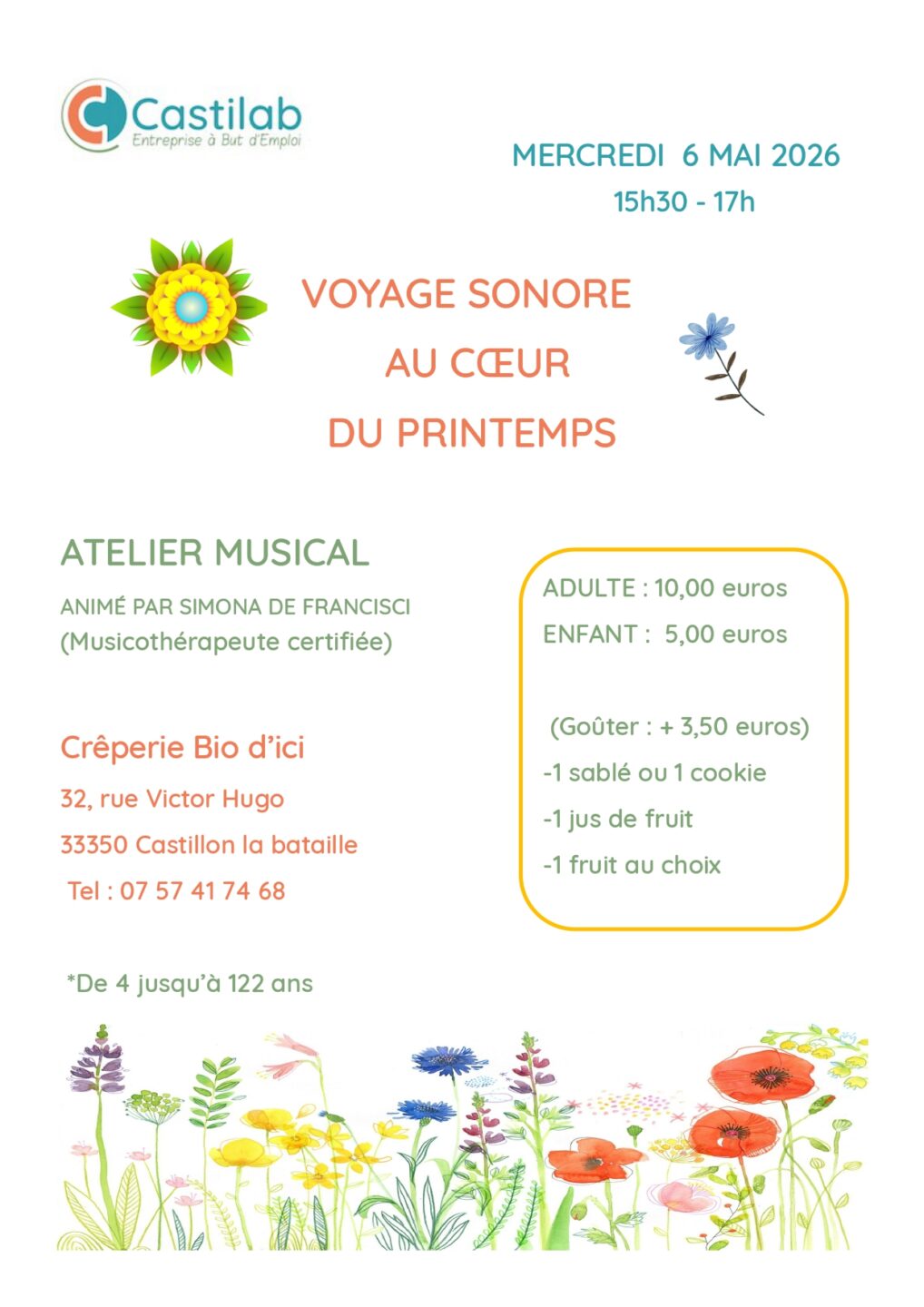 Atelier musical Voyage sonore au cœur du printemps  Castillon-la-Bataille