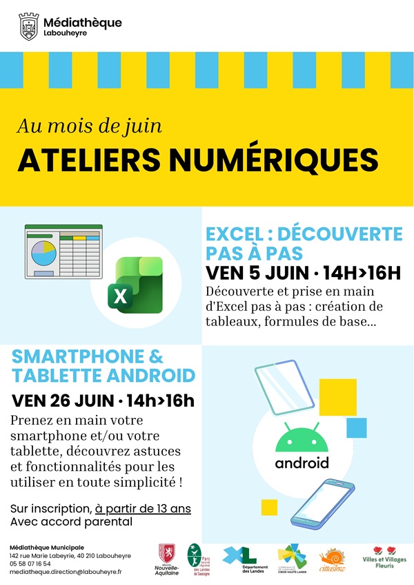 Atelier numérique (Débutant) Excel Découvrir pas à pas 142 rue Marie Labeyrie Labouheyre 2026-06-05