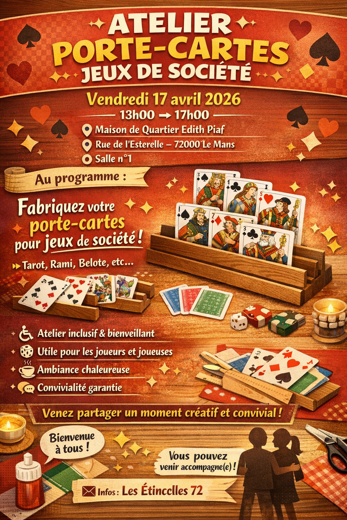Atelier Porte-Cartes – Jeux de société Les Étincelles 72, Maison De Quartier De L’Épau Édith Piaf 72100 LE MANS, Le Mans