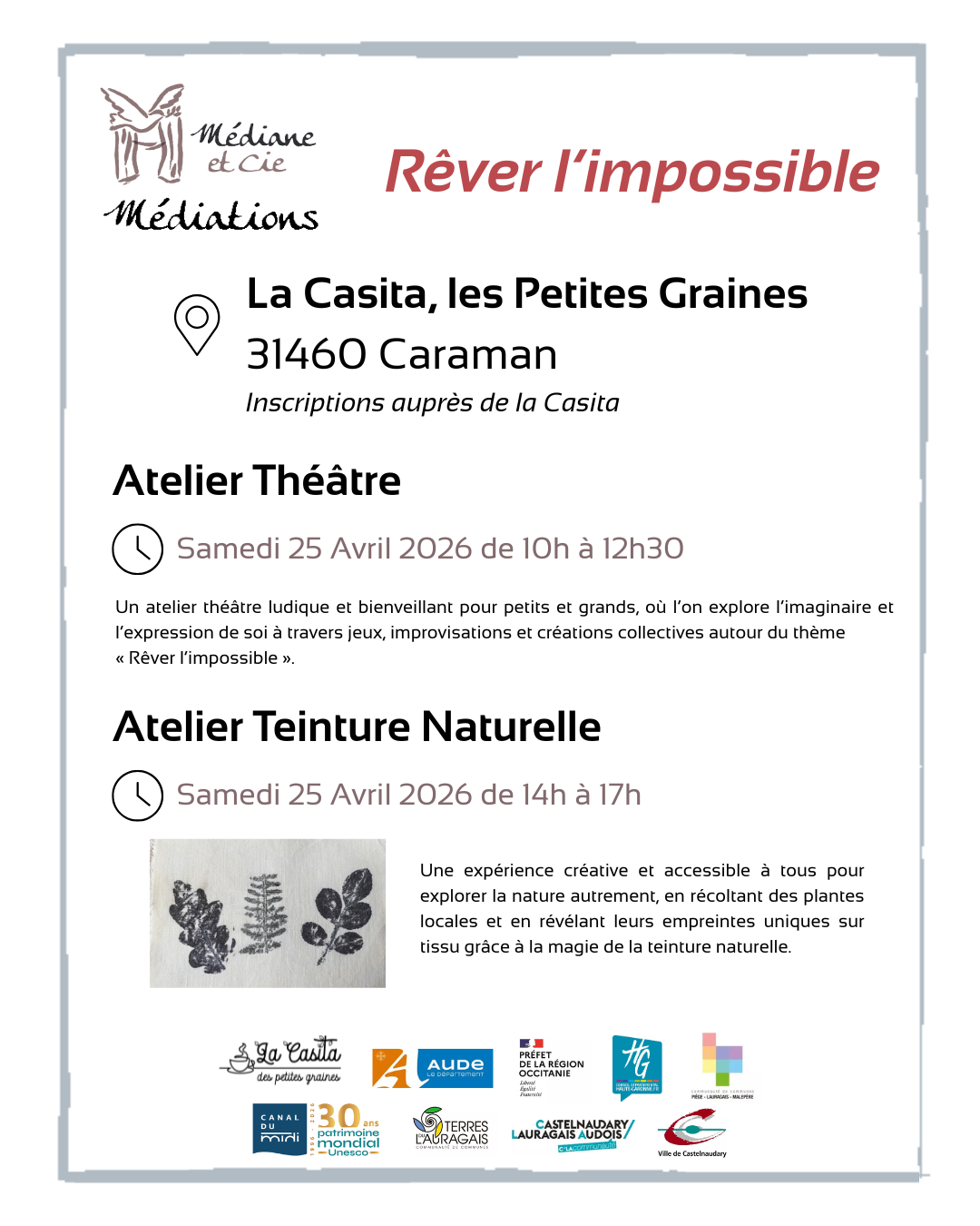 ATELIER THÉÂTRE RÊVONS L'IMPOSSIBLE 27 Cours Alsace Lorraine Caraman 2026-04-25
