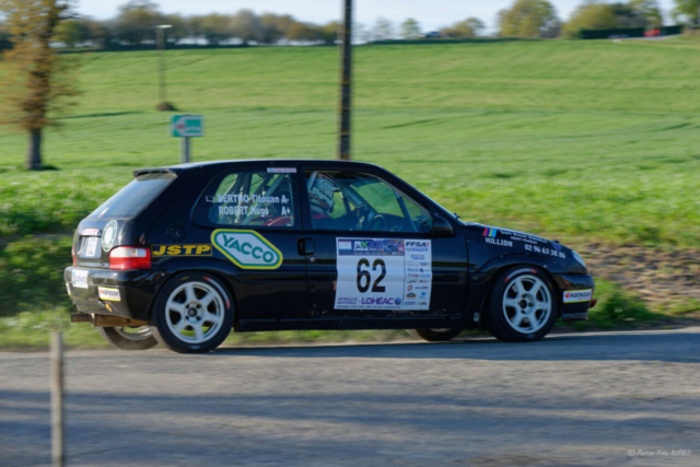 Hugo ROBERT termine 34e du rallye national sur la Citroën Saxo VTS numéro 62, dans le groupe FRC4 et 1er en classe A6 avec le copilote Titouan BERTHO