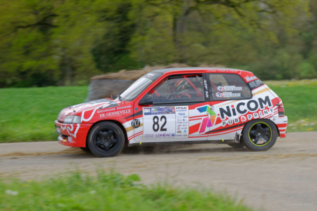 Sébastien GUILBERT termine 38e du rallye national sur la Peugeot 106 Rallye numéro 82, dans le groupe FRC5 et 1er en classe A5K avec la copilote Adeline GUILBERT