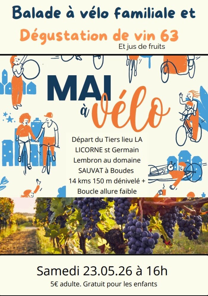 Balade familiale à vélo dans les vignes + dégustation 63, Tiers Lieu / Médiathèque La Licorne, Saint-Germain-Lembron