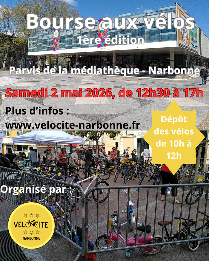 Bourse aux vélos, Parvis de la médiathèque de Narbonne, Narbonne