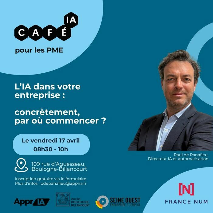 Café IA – Comment utiliser concrètement l’IA dans votre PME, Grand Paris Seine Ouest, Boulogne-Billancourt