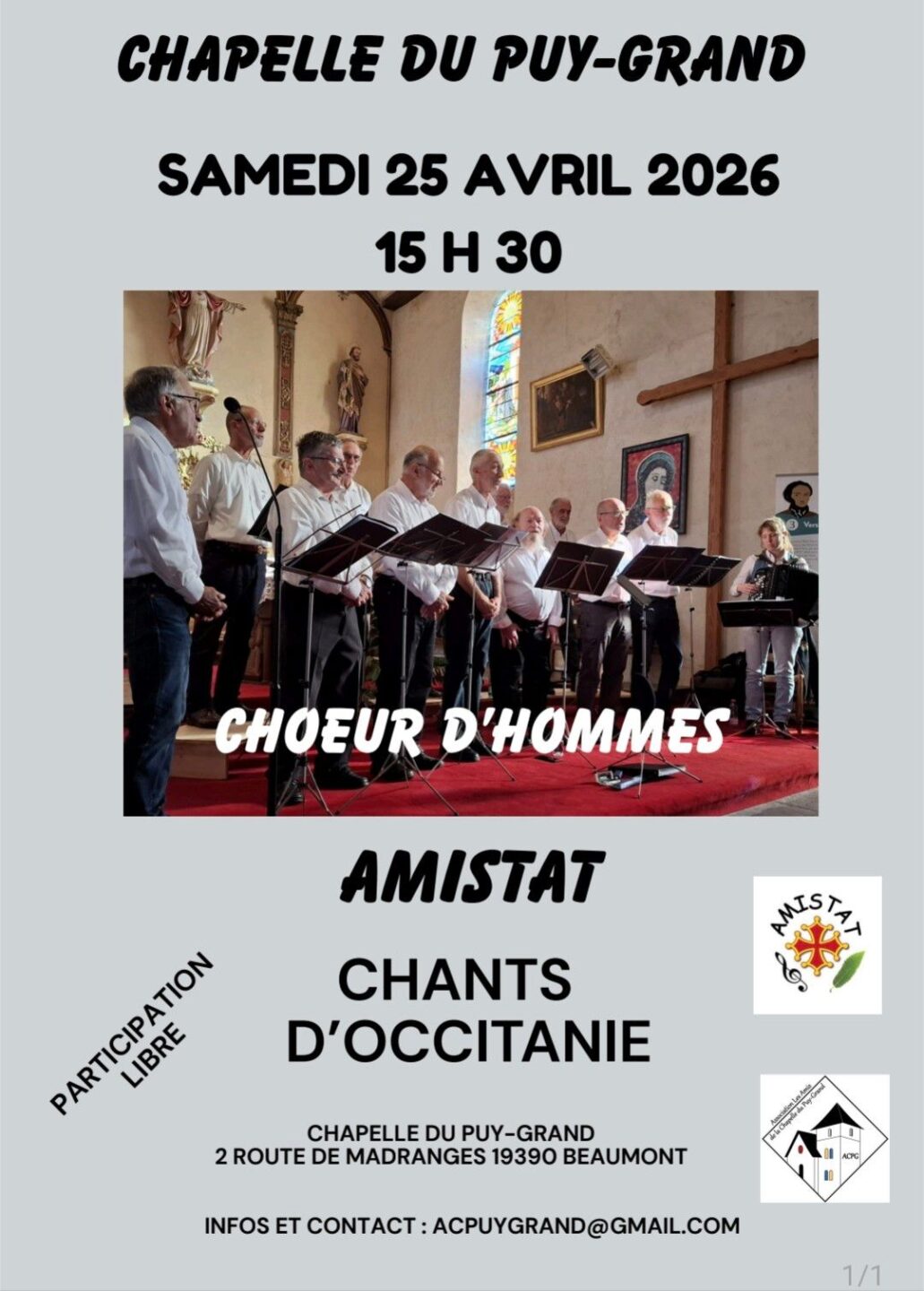 Chapelle du Puy Grand Choeur d&rsquo;hommes  Beaumont