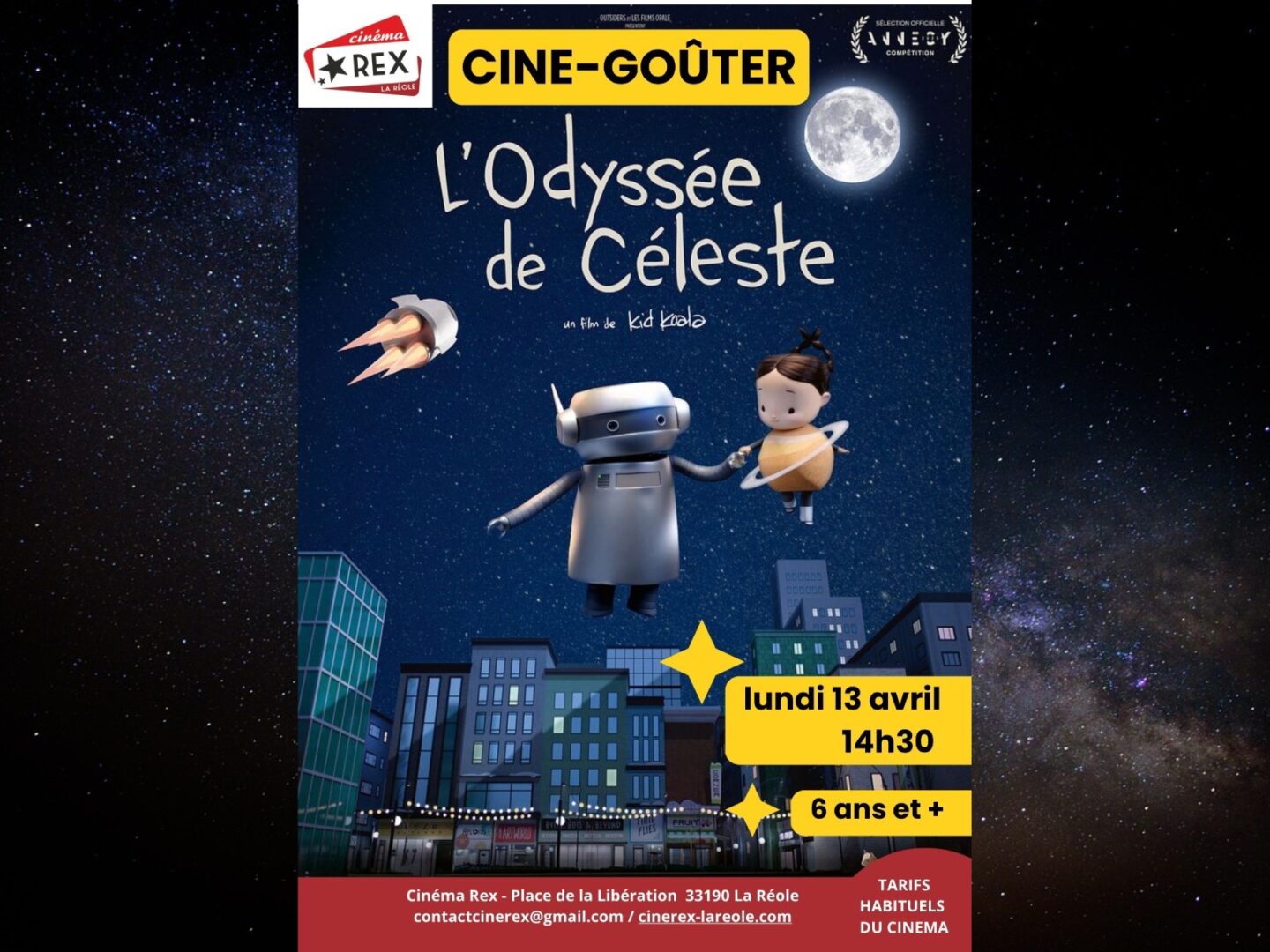 Ciné-goûter L&rsquo;odyssée de Céleste Pl. de la Libération La Réole