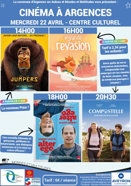 Cinéma Jumper , La Grande Rêvasion , Alter Ego et Compostelle Argences en Aubrac Sainte-Geneviève-sur-Argence Argences en Aubrac