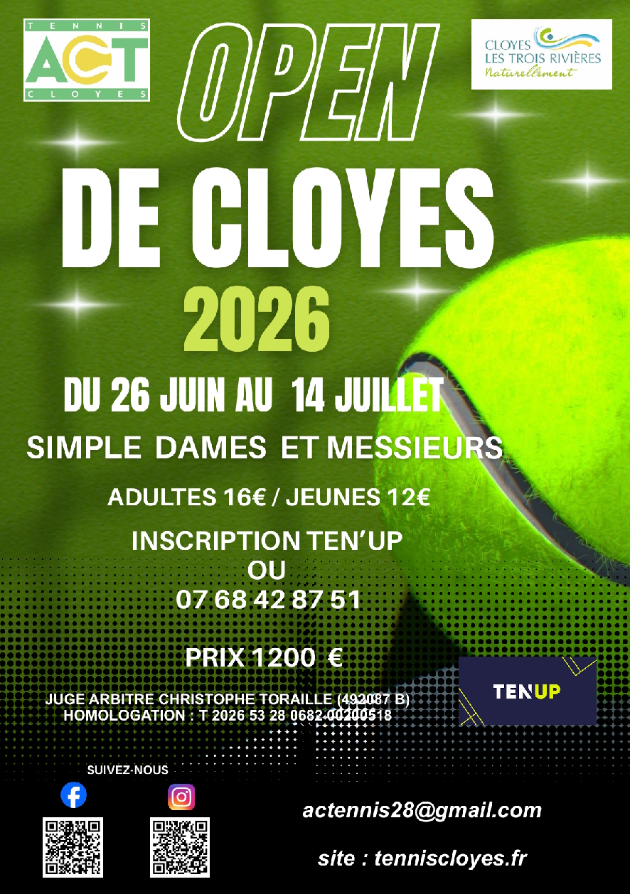 Compétition de Tennis Open de Cloyes 2026  Cloyes-les-Trois-Rivières