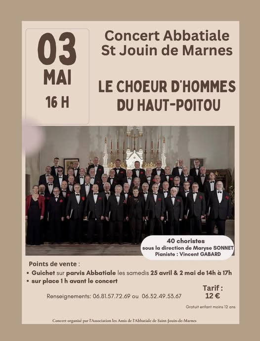 Concert Choeur d&rsquo;hommes du Haut Poitou À l&rsquo;abbatiale de Saint Jouin de Marnes Plaine-et-Vallées