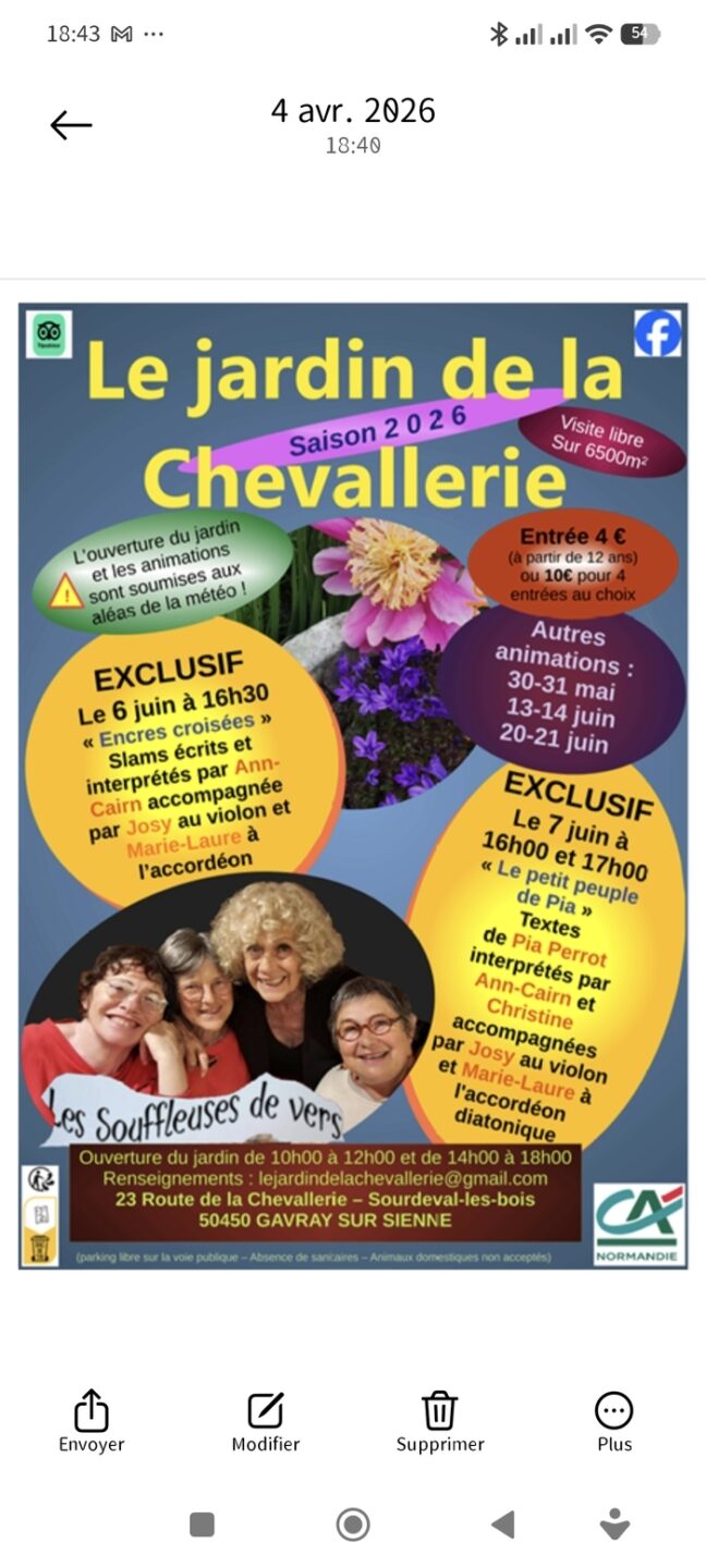 Concert de slam : encres croisées Jardin de la Chevallerie Gavray-sur-Sienne