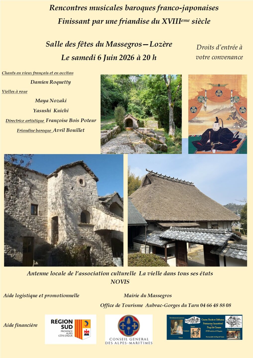 CONCERT RENCONTRES BAROQUES FRANCO-JAPONAISES Salle des fêtes Massegros Causses Gorges