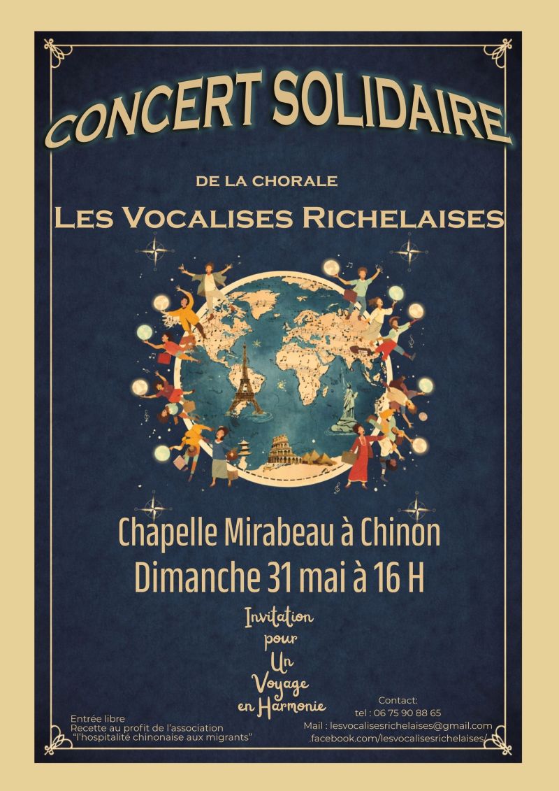 Concert solidaire de la chorale Les Vocalises Richelaises Place Mirabeau Chinon 2026-05-31
