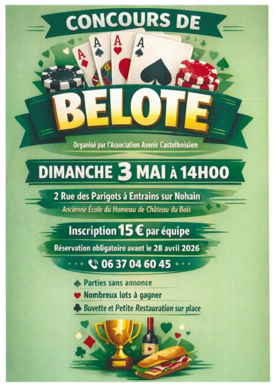 Concours de belote Ancienne école du Hameau de Château du Bois Entrains-sur-Nohain