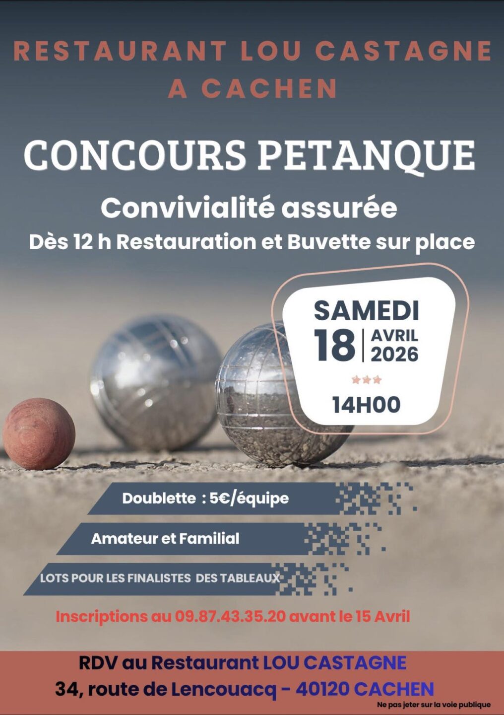 Concours de pétanque Restaurant Lou Castagné Cachen