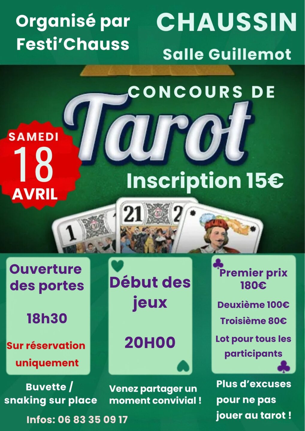 Concours de tarot Salle Guillemot (à côté Banque Populaire) Chaussin