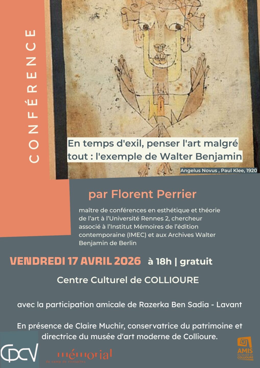 CONFÉRENCE DE FLORENT PERRIER DANS LE CADRE DE L&rsquo;EXPOSITION ART EN EXIL  Collioure