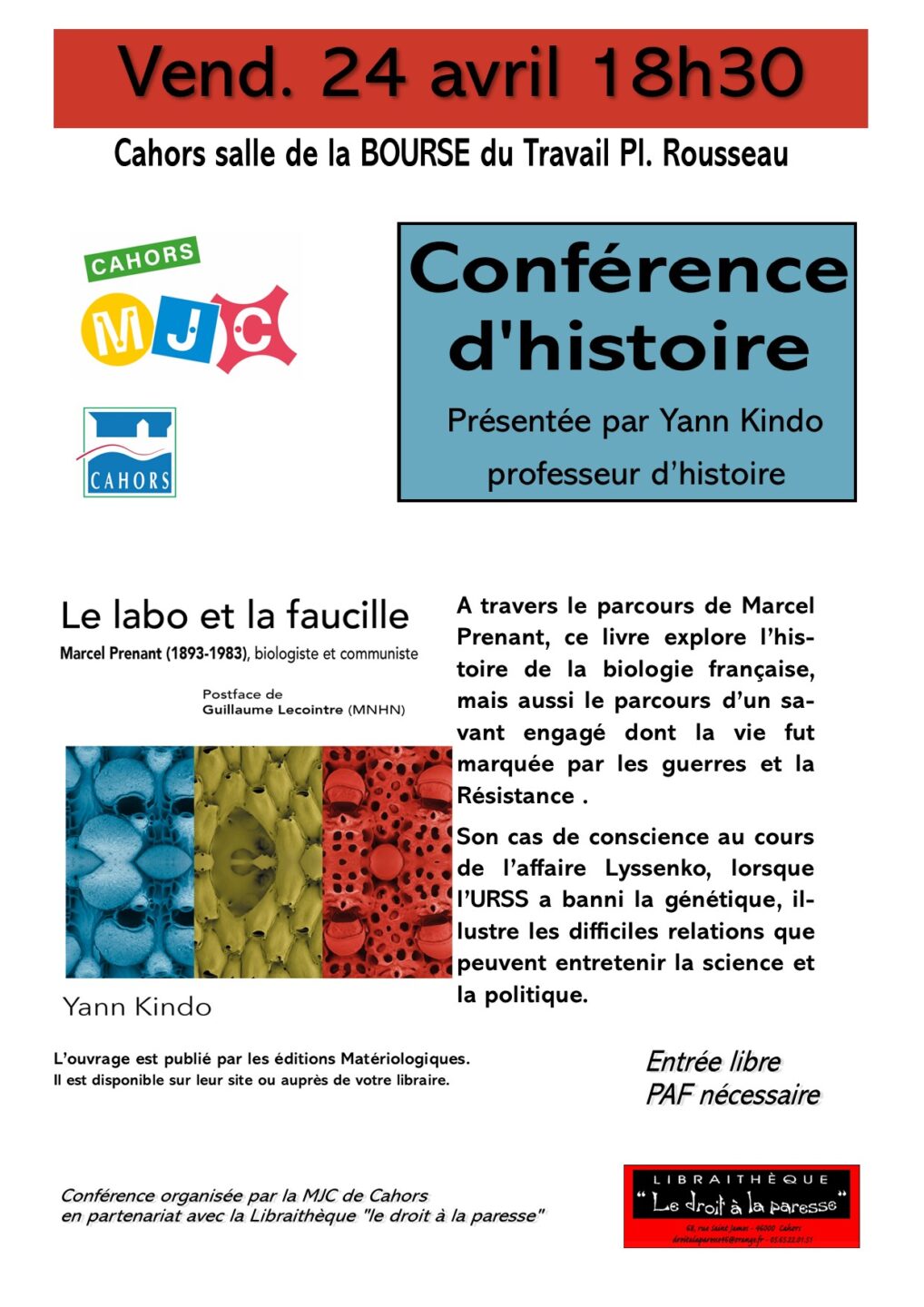 Conférence d&rsquo;histoire avec Yann Kindo  Cahors