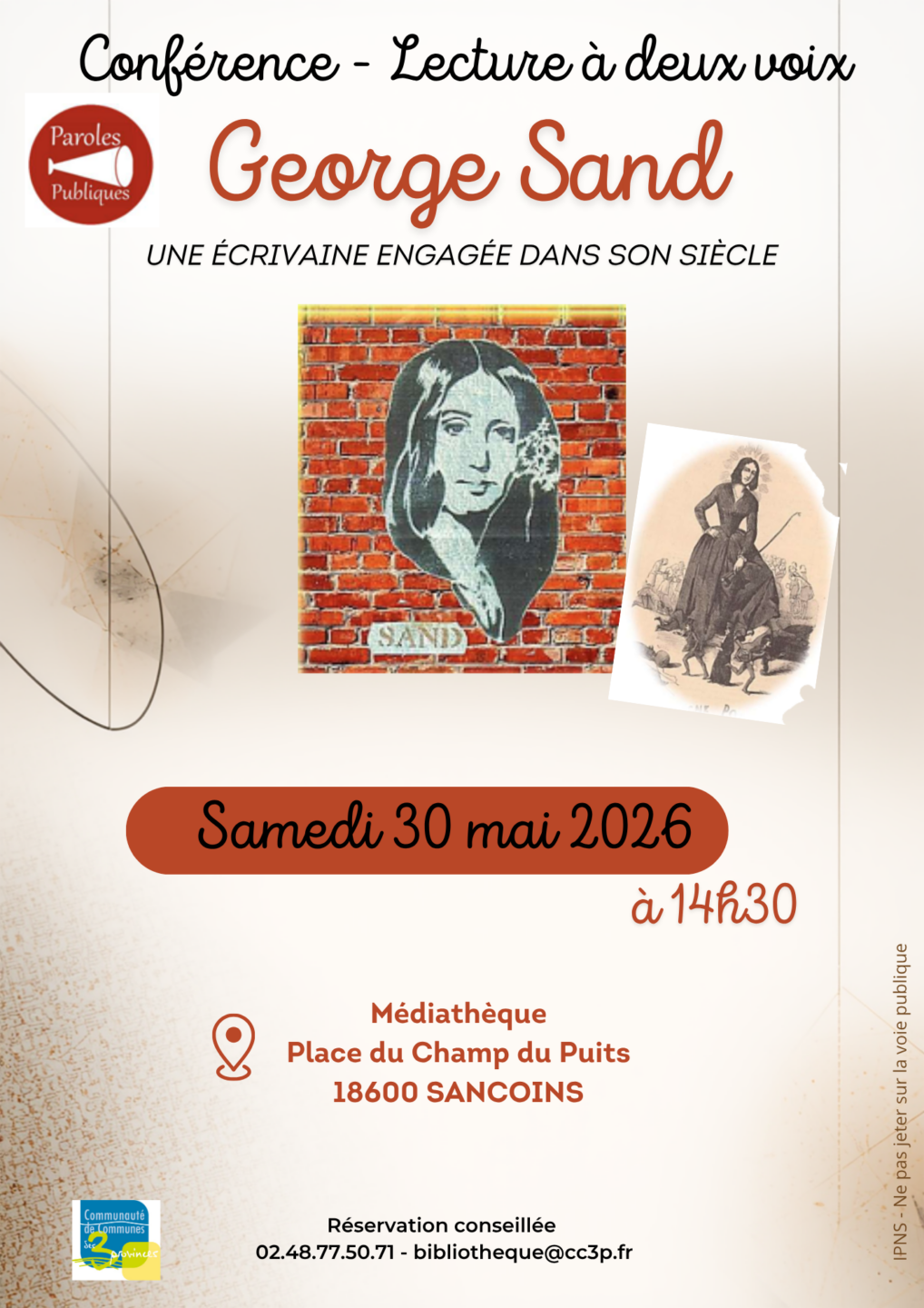 Conférence George Sand Place du Champ du Puits Sancoins 2026-05-30