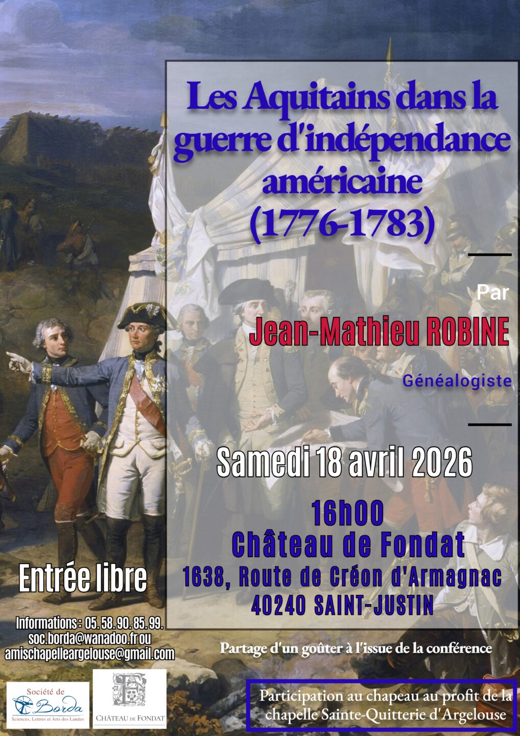 Conférence Les aquitains dans la guerre d&rsquo;indépendance américaine Château de Fondat Saint-Justin