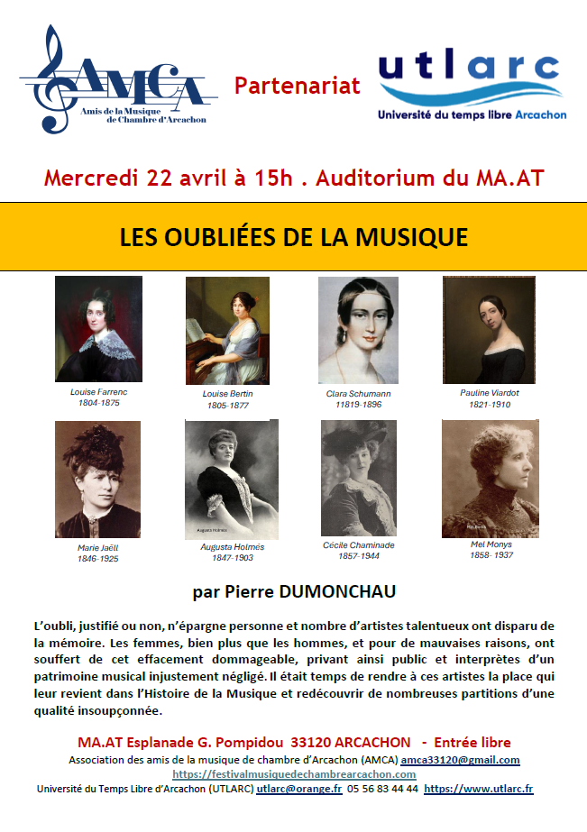 Conférence les oubliées de la musique 22 Boulevard du Général Leclerc Arcachon 2026-04-22