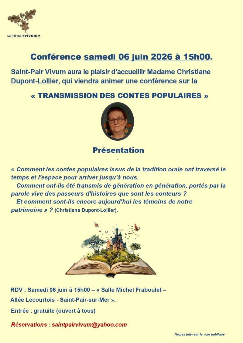 Conférence sur la Transmission des contes populaires SALLE MICHEL FRABOULET Saint-Pair-sur-Mer