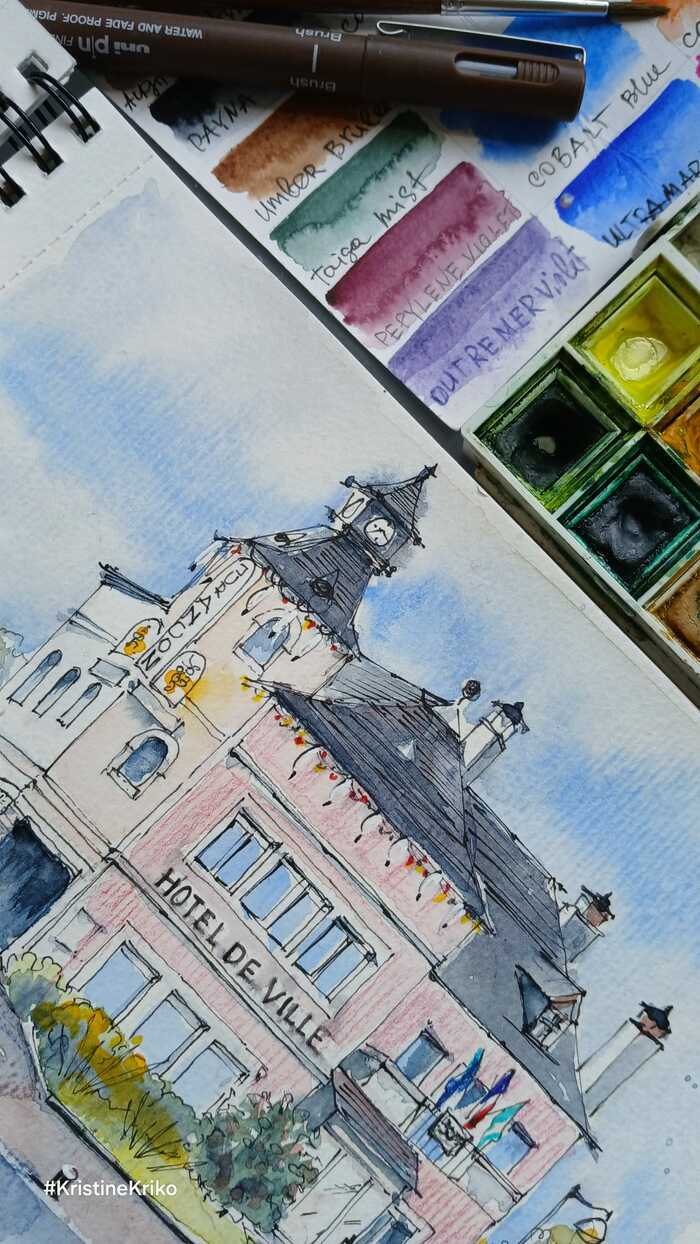 Croquis au Jardin : Miniature à l'aquarelle Médiathèque de Jurançon Jurançon