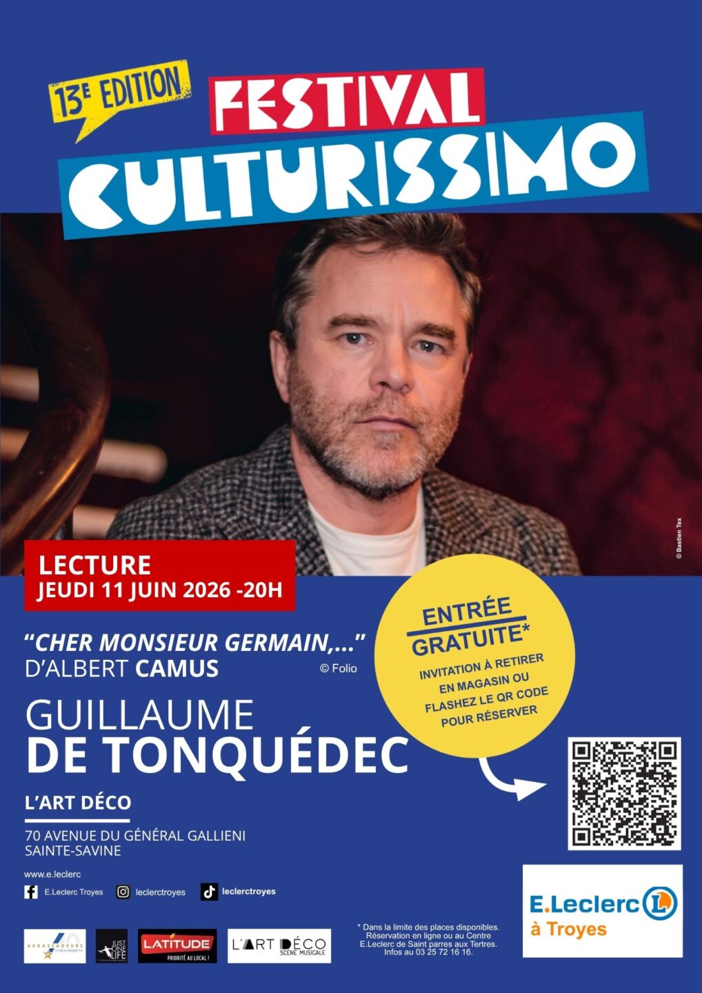Culturissimo 2026 Lecture de Guillaume de Tonquédec  Sainte-Savine