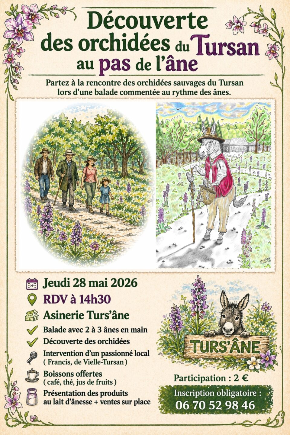 Découverte des orchidées du Tursan au pas de l&rsquo;âne Turs&rsquo;Ane Castelnau-Tursan