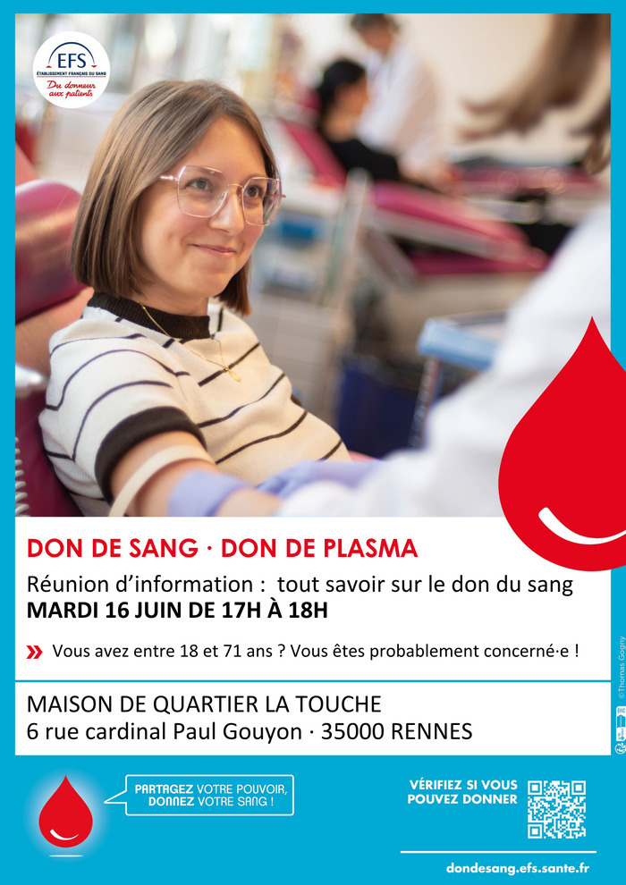 Don du sang – Réunion d&rsquo;information, Maison de Quartier La Touche, Rennes