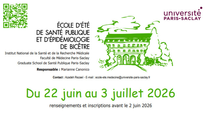École d'été de santé publique et d'épidémiologie - 22 juin - 3 juillet 2026 Faculté de Médecine - Université Paris-Saclay Le Kremlin-Bicêtre