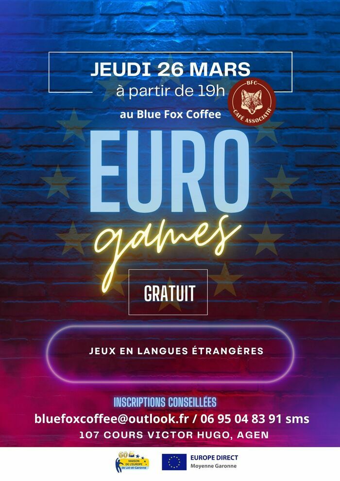Euro Games : jeux de société en langues étrangères Blue fox coffee Agen