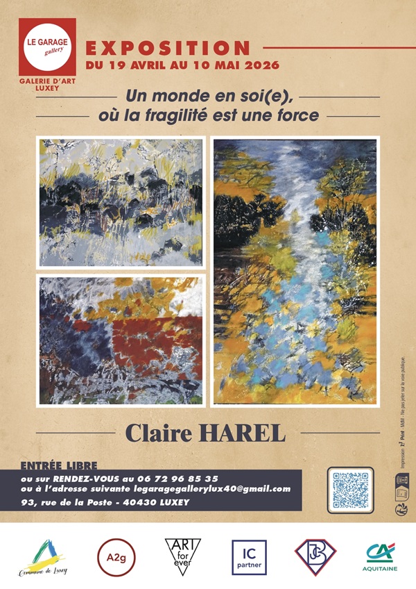 EXPOSITION AU GARAGE gallery Claire HAREL Le GARAGE gallery centre ville Luxey