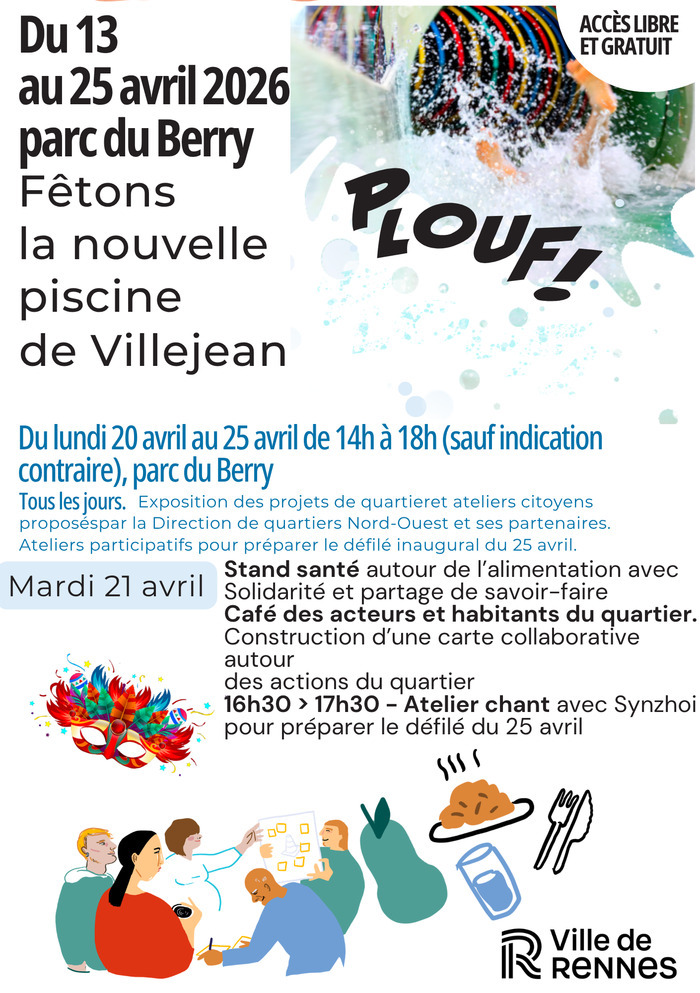 Fêtons la nouvelle piscine de Villejean – Mardi 21 avril Parc du Berry Rennes
