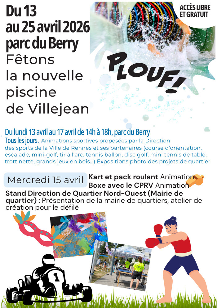 Fêtons la nouvelle piscine de Villejean – Mercredi 15 avril Parc du Berry Rennes