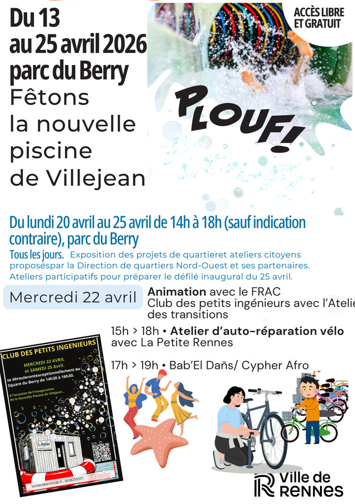 Fêtons la nouvelle piscine de Villejean – Mercredi 22 avril Parc du Berry Rennes