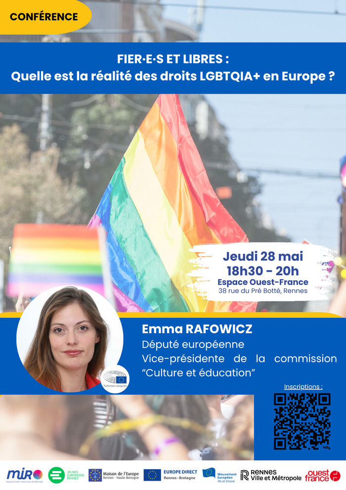 « Fier·es et libres : quelle est la réalité des droits LGBTQIA+ en Europe ? » Espace Ouest France – 38 rue du Pré Botté  –  RENNES Rennes