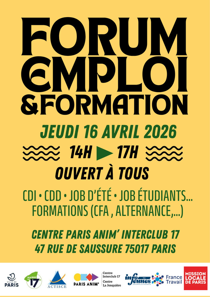 Forum Emploi & Formation, Centre Paris Anim&rsquo; Interclub 17, Paris