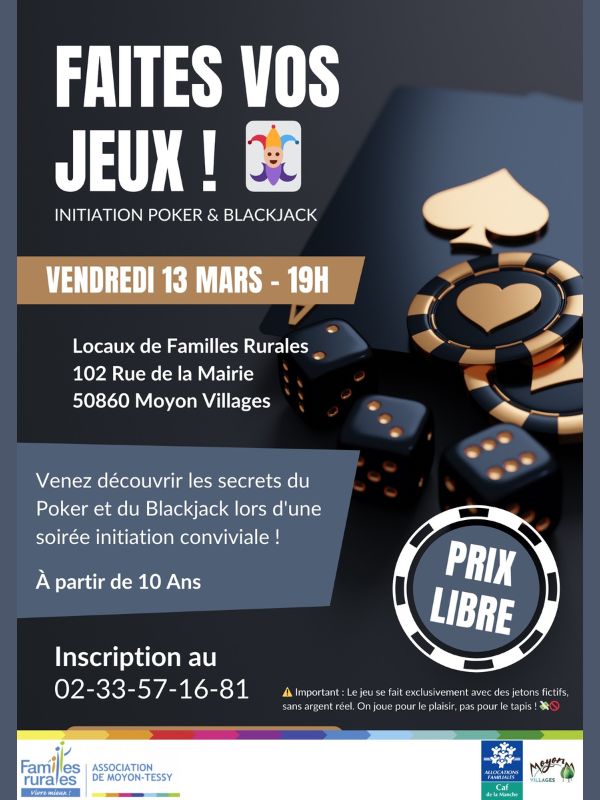 Initiation au poker et blackjack Moyon Moyon Villages