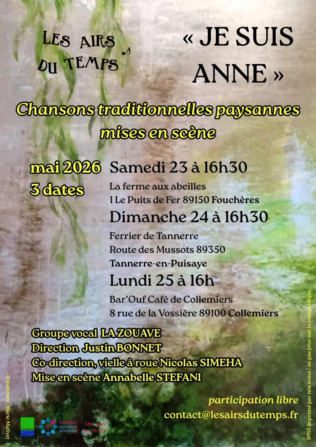 Je suis Anne, chansons paysannes traditionnelles Le Ferrier de Tannerre, route des Mussots Tannerre-en-Puisaye