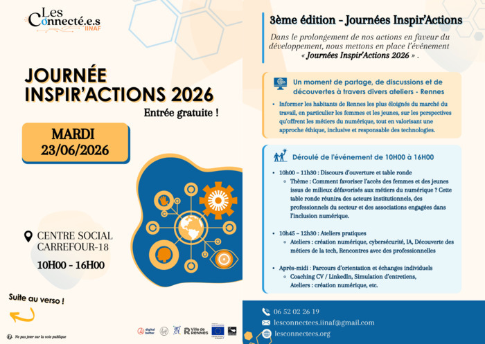Journée Inspir&rsquo;Actions 2026 — Numérique, emploi & orientation | Les Connectées IINAF Centre Social Carrefour 18 Rennes