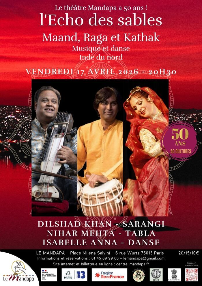 l&rsquo;Echo des sables Maand, Raga et Kathak – Inde du nord, Théâtre Mandapa, Paris