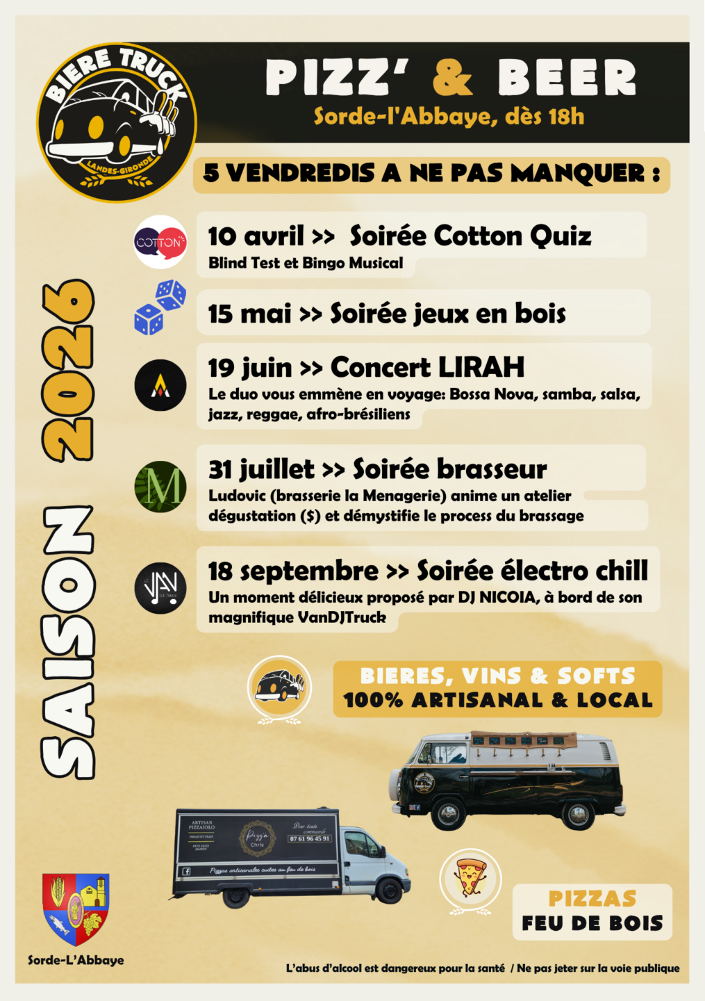 Les Pizz' & Beer du Vendredi Concert de Lirah Place de l'Église Sorde-l'Abbaye 2026-06-19