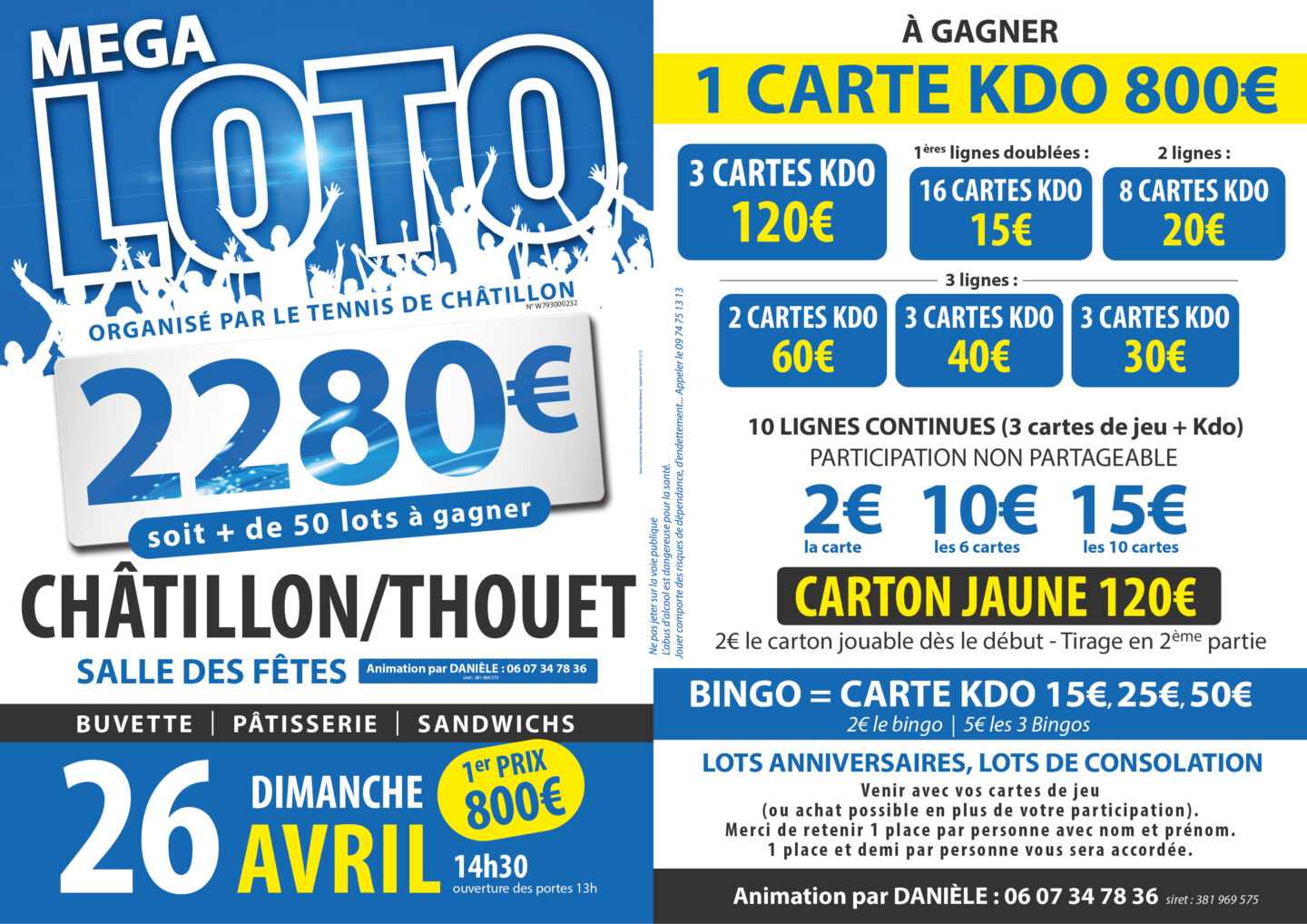 Mega loto du Tennis club de Châtillon-sur-Thouet Salle des fêtes Châtillon-sur-Thouet