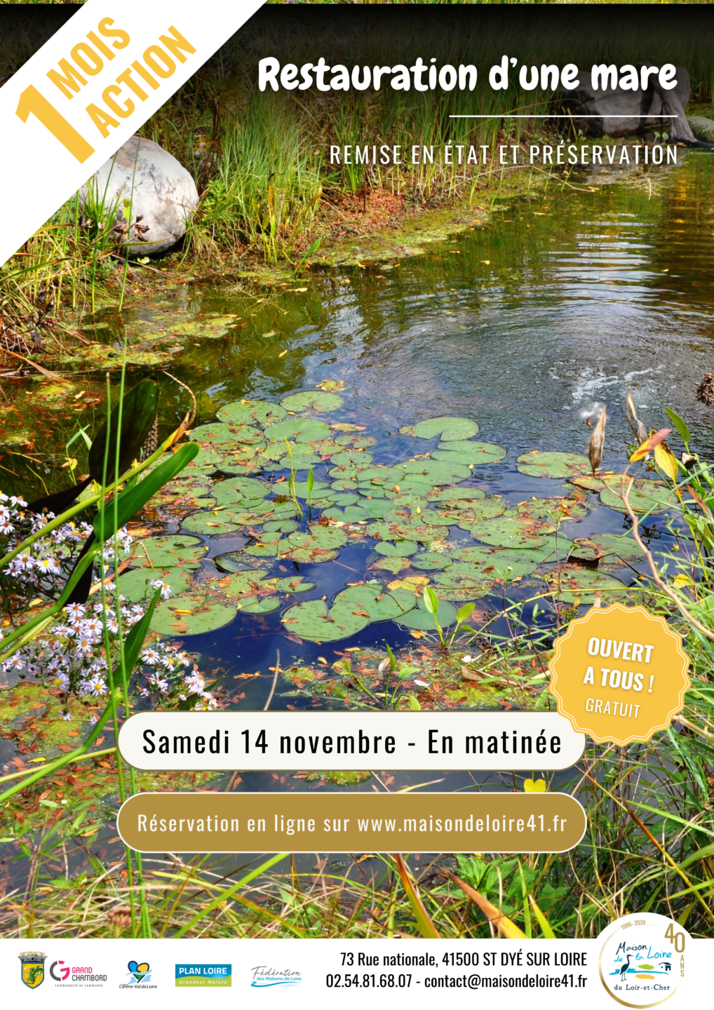 Novembre Un Mois Une Action restauration d'une mare avec la Maison de la Loire  Saint-Dyé-sur-Loire 2026-11-14