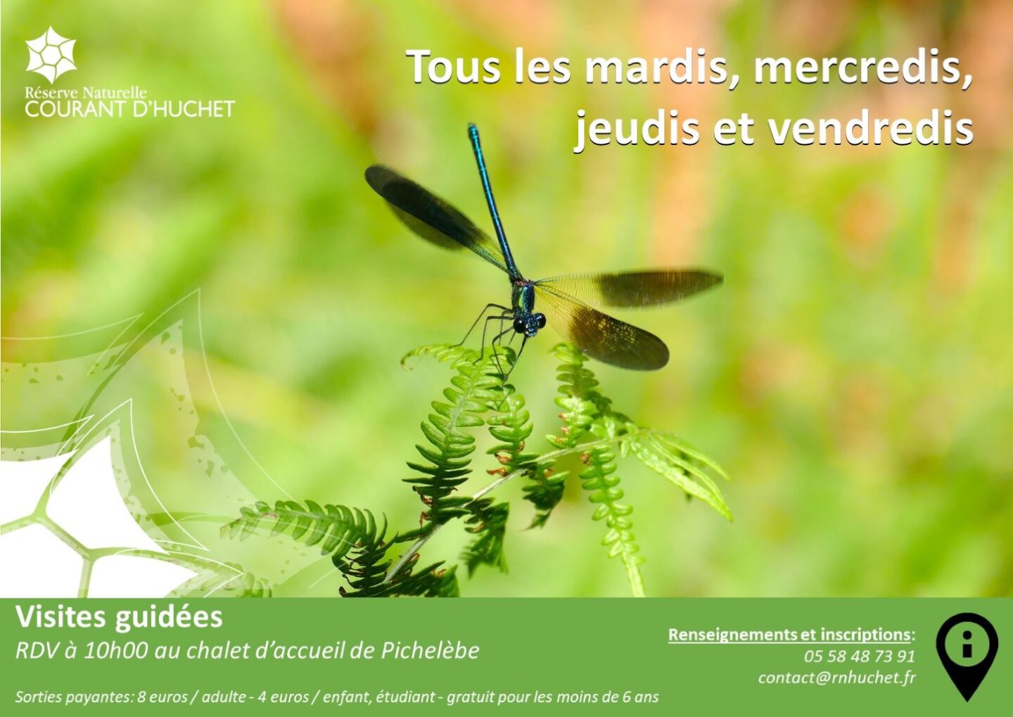 Partez à la découverte de la Réserve Naturelle du Courant d&rsquo;Huchet RDV Pont de Pichelèbe Moliets-et-Maa