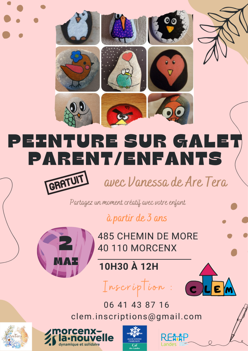 Peinture sur galet Parent/enfants CLEM  Morcenx-la-Nouvelle