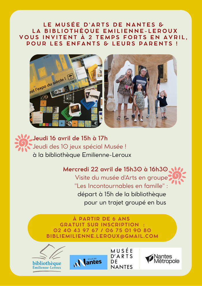 Pendant les vacances d’avril, partez au Musée des Arts avec la bibliothèque associative !, Bibliothèque associative Emilienne-Leroux, Nantes
