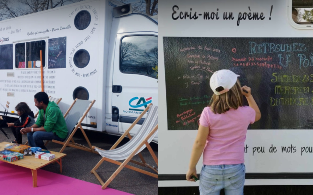 Poétobus Belvédère du jardin de Belleville, square Emmanuel Fleury, Maison des Fougères, marché rue des Pyrénées et place des Fêtes Paris